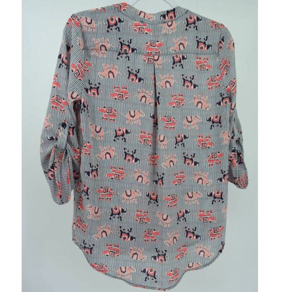 Pink Rose Striped Elephant Print 3/4 Sleeve Split Neck Blouse Womens S - Picture 5 of 6